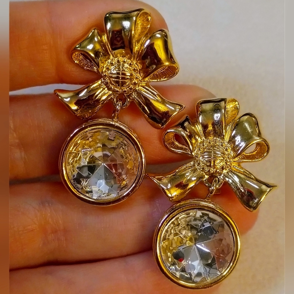 Givenchy Vintage 4G Logo Crystal Dangle Clip-on Earrings